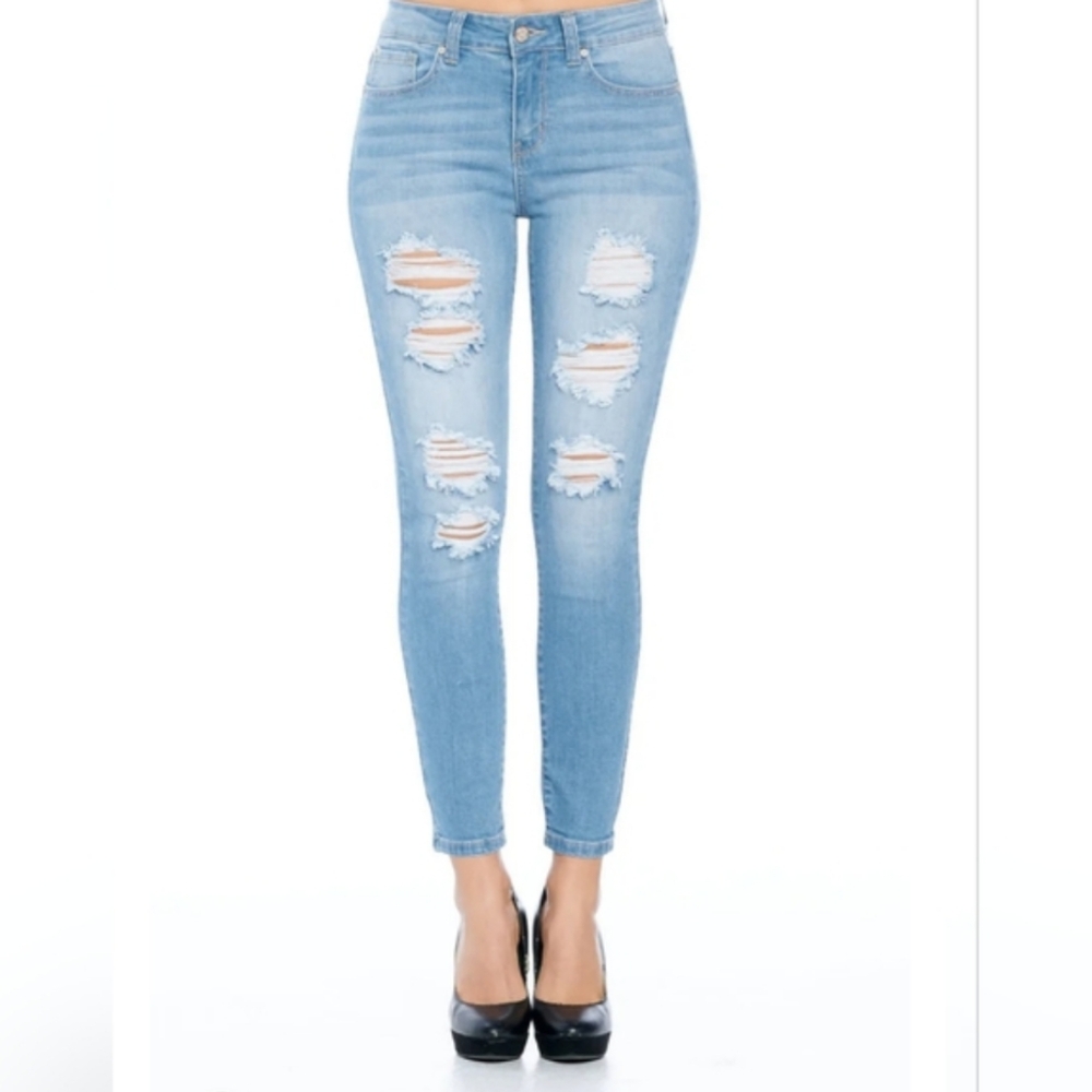 Enjean Destructed High Rise Ankle Skinny Jeans - Picture 4 of 9